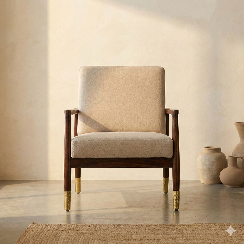 Mercer Walnut & Brass Armchair