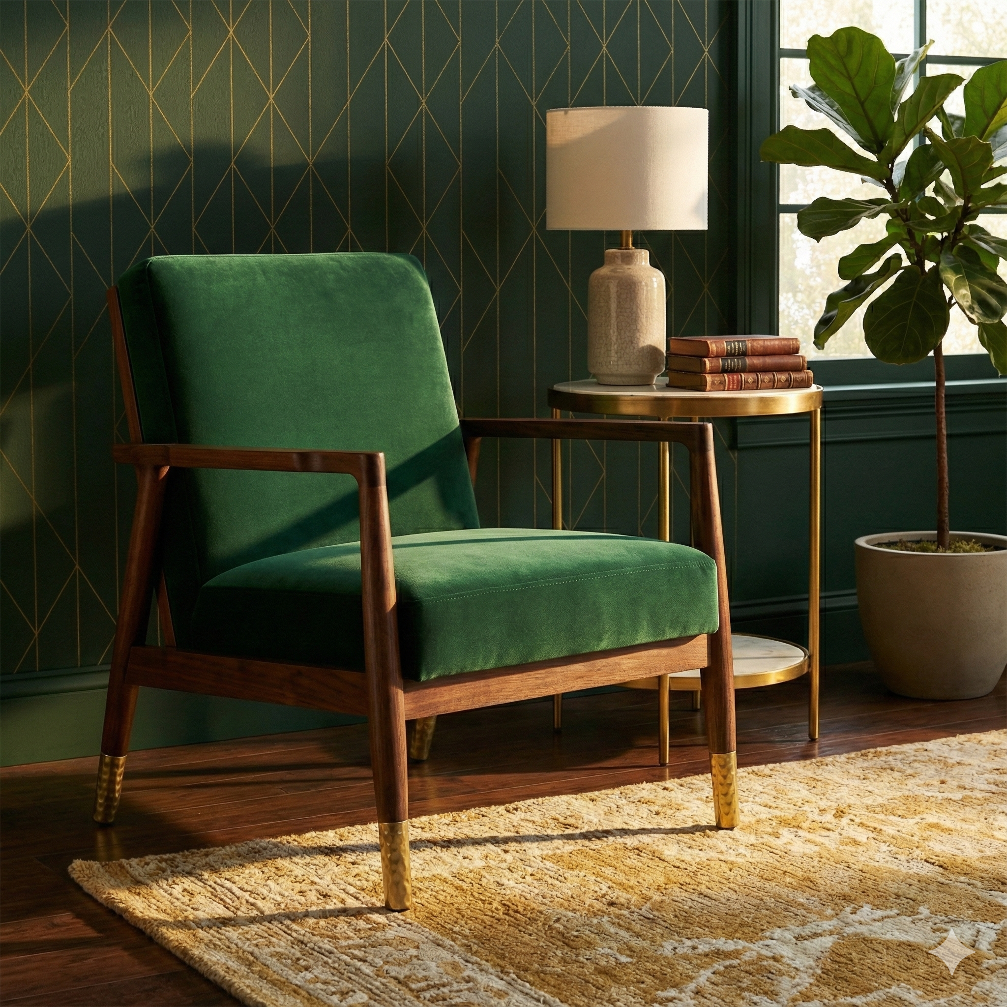 Mercer Walnut & Brass Armchair
